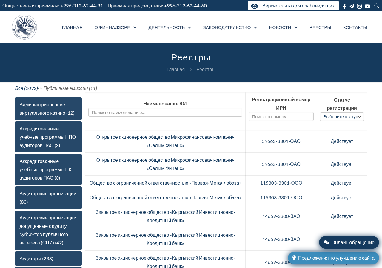 Финнадзордун реестр кирүү барагынын көрүнүшү