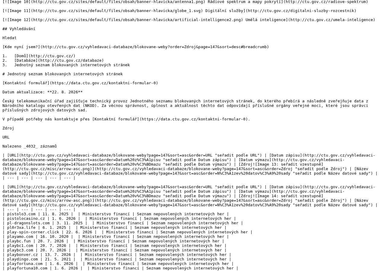 Сохранённое отображение официальной чешской записи о домене